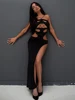 Cryptographic Fashion Black Halter Cut Out Hight Waist Split Long Dress Women Club Party Hot Sexy Backless Maxi Dresses Clothes 4