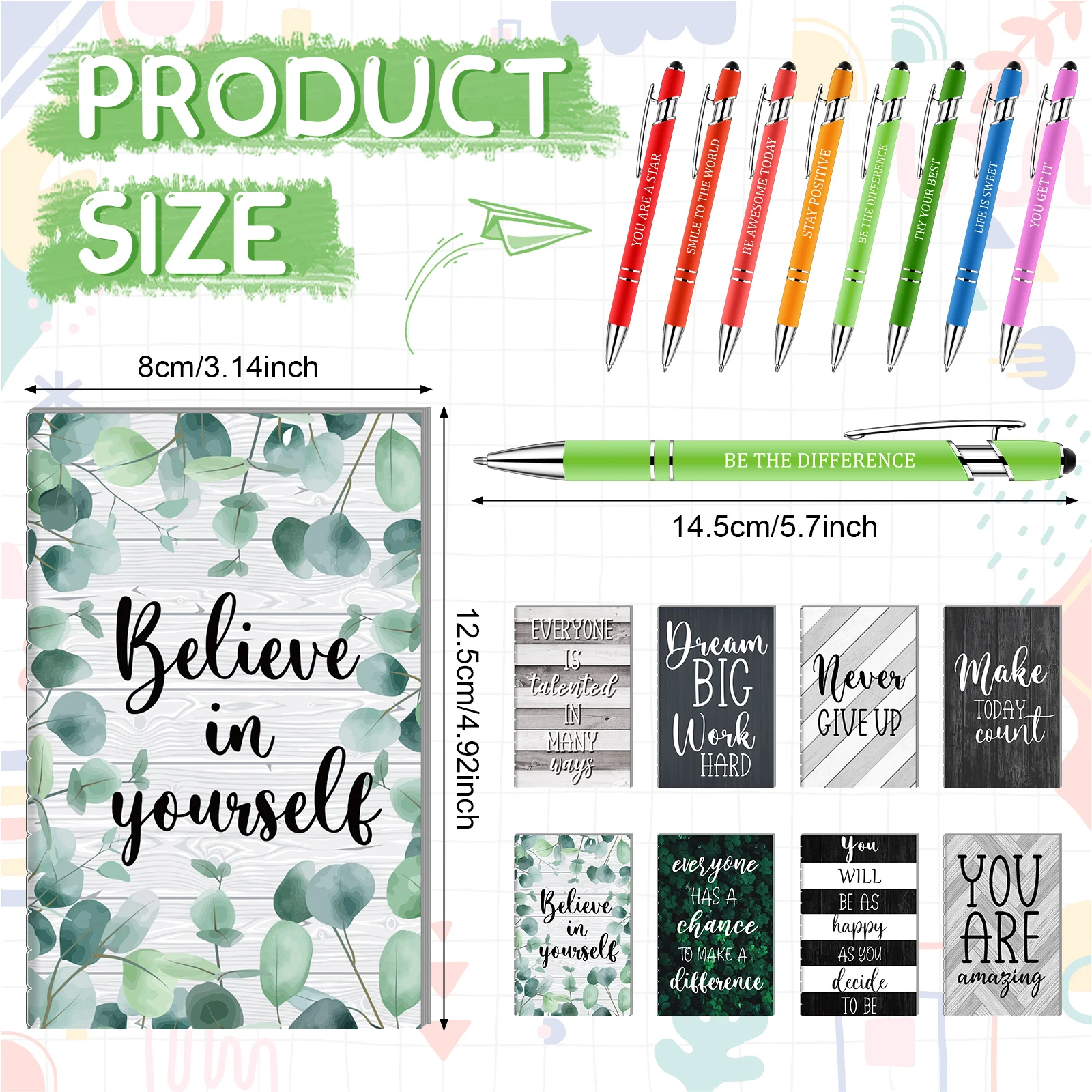 16 Sets Employee Appreciation Gifts Bulk-Inspirational Quotes Ballpoint Pens Metal Pens With Notebooks Motivational Inspirationa