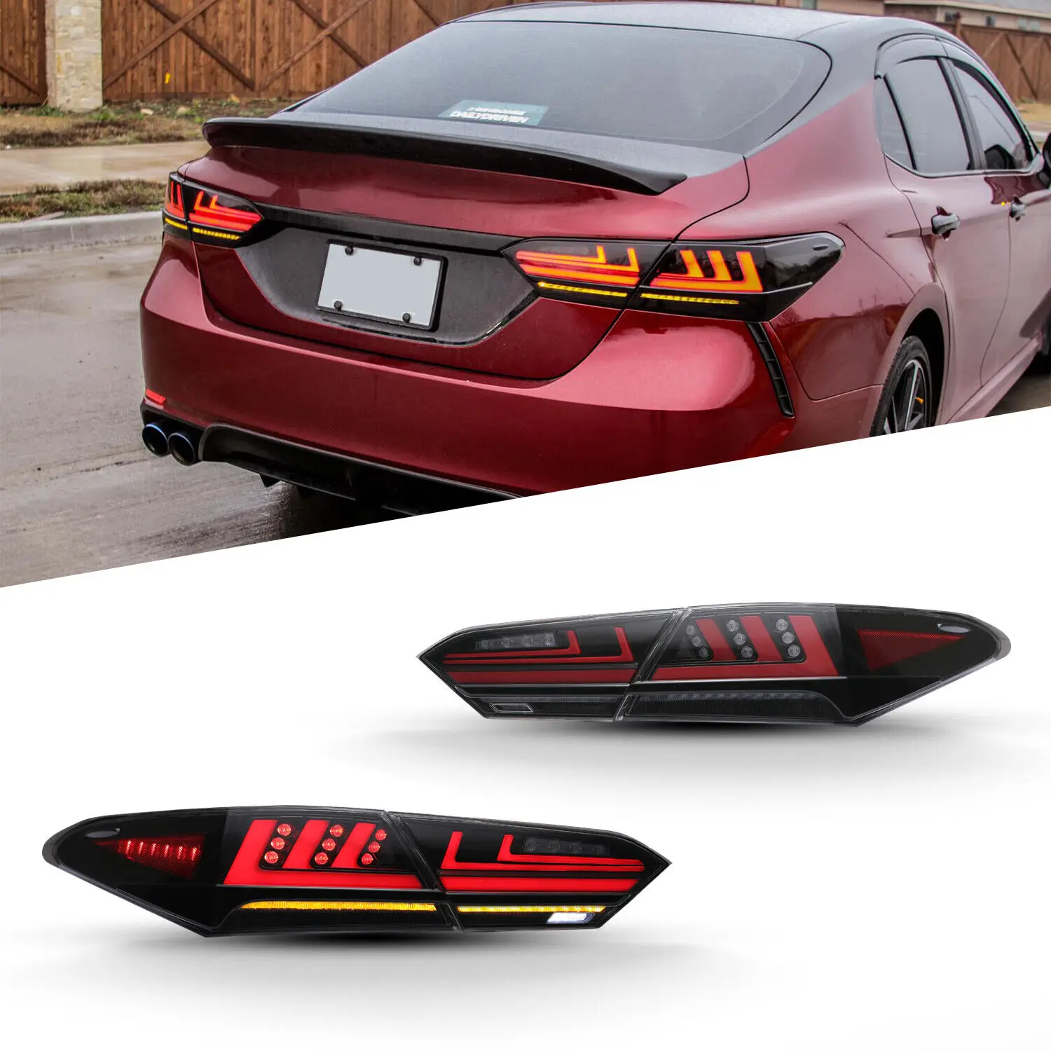 LED Tail Lights for Toyota Camry 2018 - 2024 Dynamic Animation Sequential Indicator Rear Lamps with DRL Turn Signal Brake Light