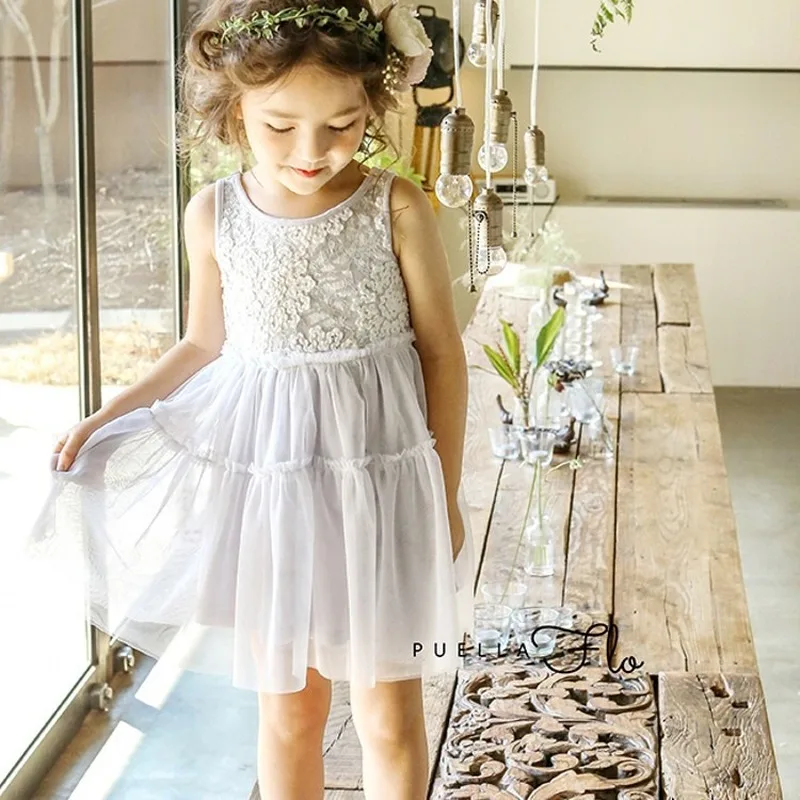 New Spring Baby Long Puff Sleeves Dress 2-11Y Child Girls Lace Turn-down Collar Princess Dresses Children Mesh Dress CL540 baby dresses