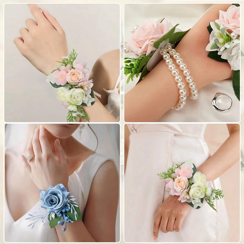 Corsage 손목 팔찌, 웨딩 파티 무도회 DIY 손목 코사지용 탄성 손목 밴드, 8 개