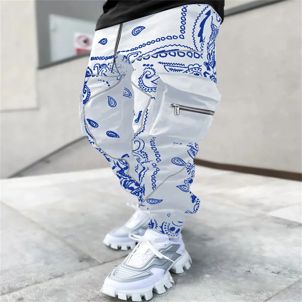 High quality men's pants cashew flower casual sports Haren pants loose high street multi-bag overalls Fashionable streetwear