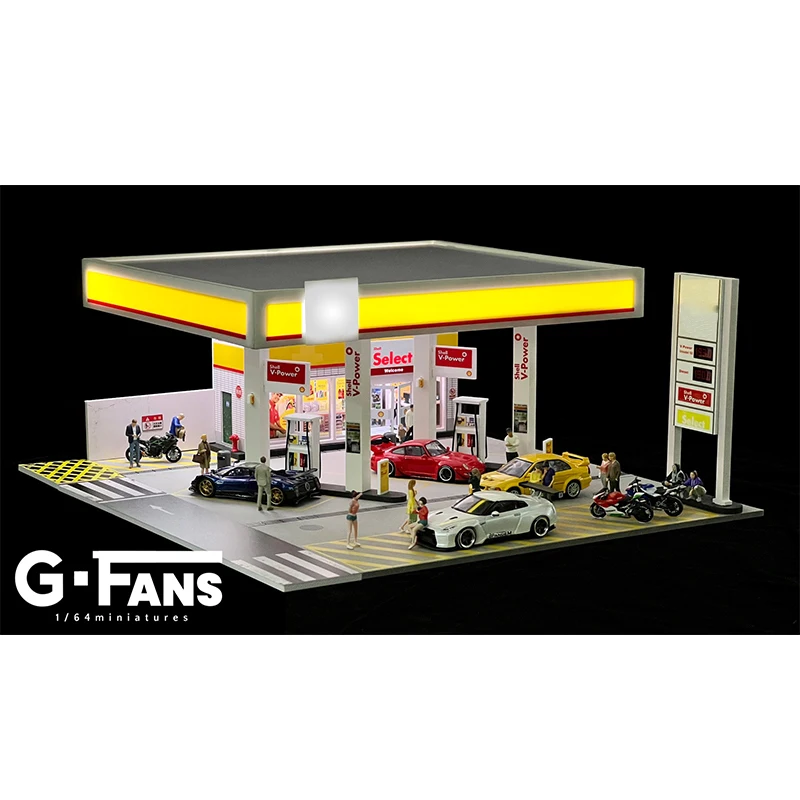 1:64 G-FANS ジオラマ車ガレージモデル LED 照明市駐車場モデル