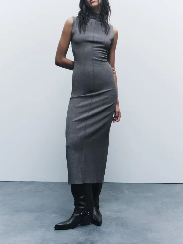 

Autumn new women's fashion European and American sexy ba series stitched straight dress