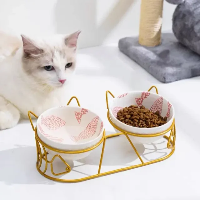 Cat Double Bowl миска складнаCute High-Leg Ceramic  Oblique Mouth Protect Cervical Spine Prevent Overturning Food Water Fxed Pet