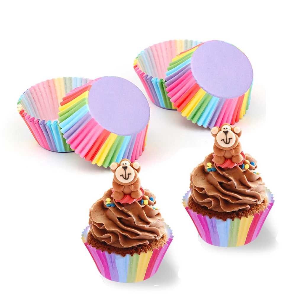 

100Pcs/Set 46G Rainbow Color Paper Cake Cupcake Liners Baking Muffin Cup Tray Case for Kitchen Party Sale Decorating Tools
