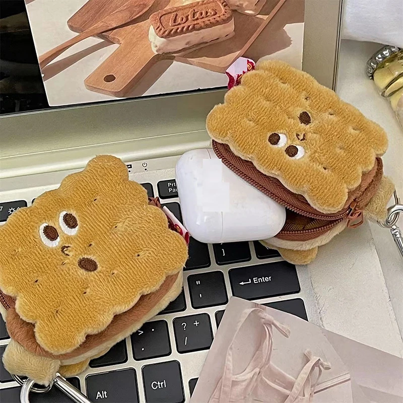 Kawai Biscuit Coin Bags Purse Plush Cake Headphone Organizer Bag Keys Cards Storage Bags Kids Birthday Gifts Schoolbag Pendants key case coin purse card wallet coin wallet plush coin purse change bag toy storage case earbuds storage bag card holders