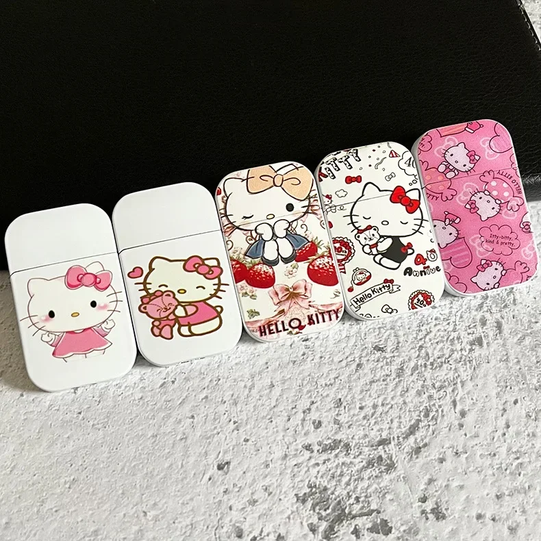 Creative Metal Windproof Hello Kitty Lighter Kawaii MyMelody Kuromi Cinnamo Sanrioed Red Flame Lighters Gift windproof lighter
