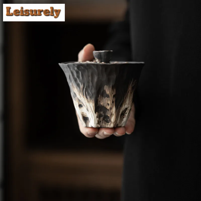 200ml Wabi Sabi Style Gaiwan Luxury Relief Lotus Rhyme Tea Tureen Household Tea Maker Cover Bowl Tableware Supplies Ornaments