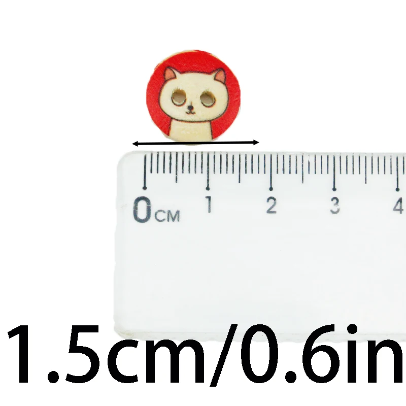 (100 Pieces/pack) 15mm Wide 2-hole Printed Cartoon cat Button Handmade DIY Craft Clothing Decoration Jewelry Button