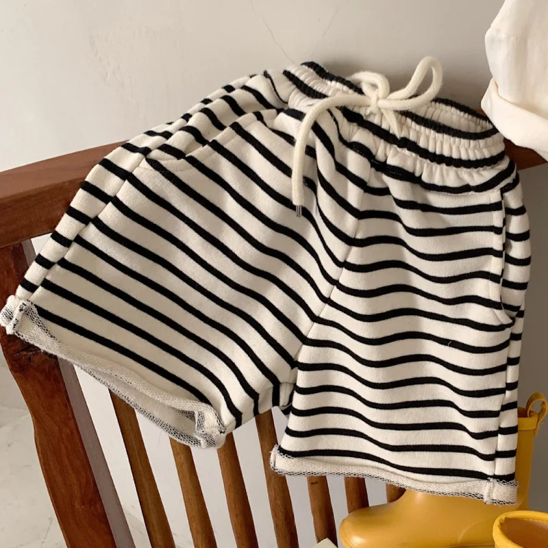1-6Y Baby Boys Summer Korean Loose Shorts Children Casual Street Spring Summer Solid Drawstring Fifth Pants Kids Bottom Clotthes