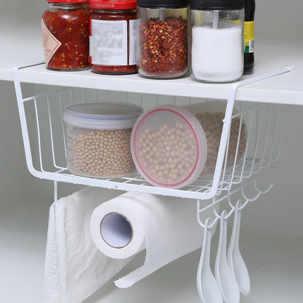 Under Shelf Hanging Basket,White Under Shelf Storage Basket,Metal Wire  Storage Basket Organizer,Undershelf Storage Unit Kitchen,Iron Mesh Shelf  Basket Cabinet,For Office,Pantry,Cabinet,Bathroom 