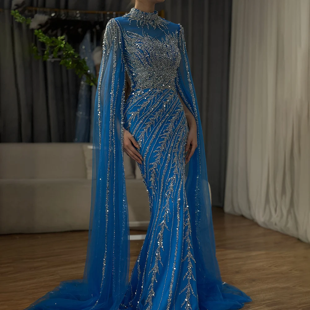 Serene Hill 2025 Nude Cape Mermaid Lace Beaded Long Evening