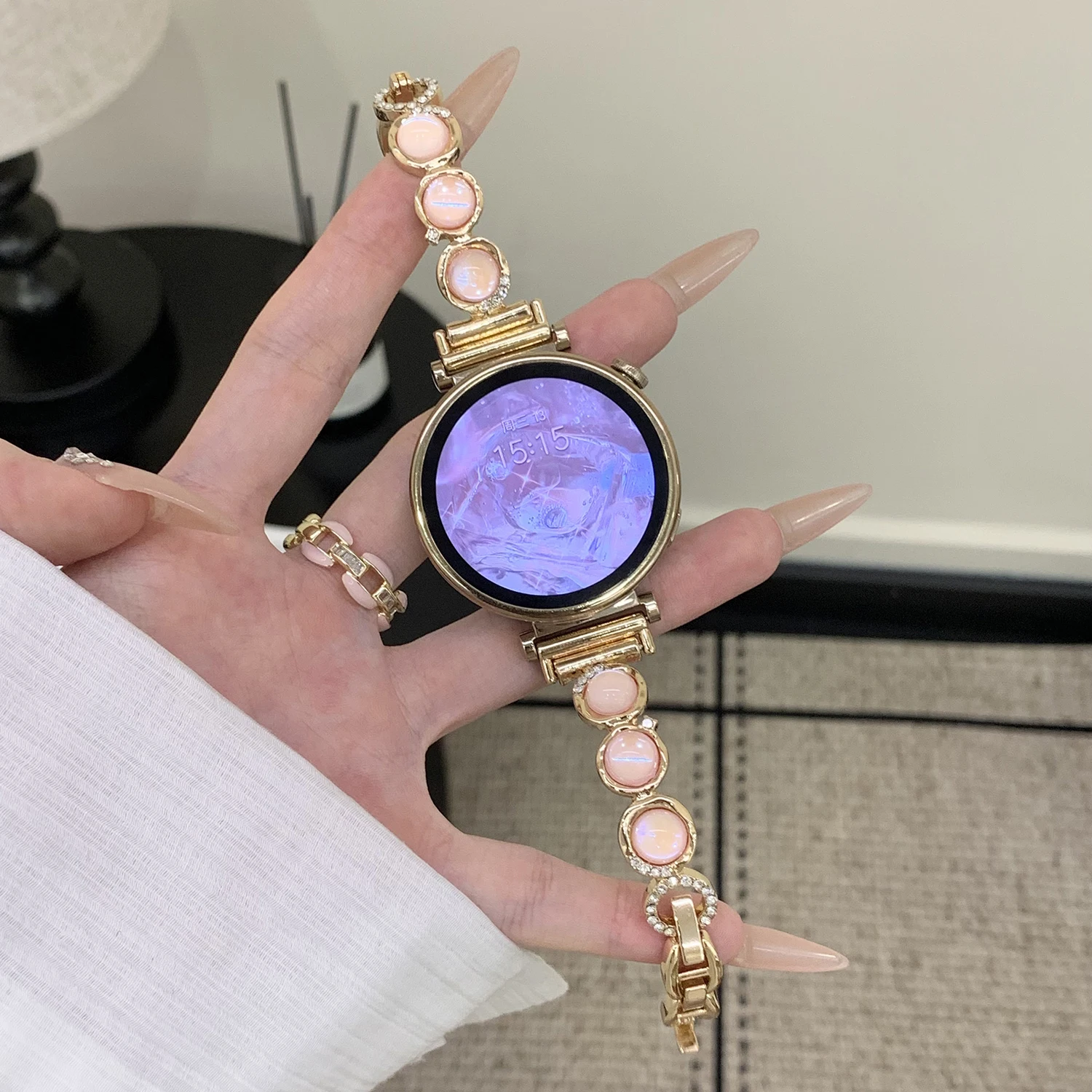 Aurora Bead Metallarmband für Huawei Watch GT4/5/6 41 mm 8/9/10 Fit3/4/4pro Damenarmband für Xiaomi Band8/9pro Universal 18/20/22 mm – Detail 12