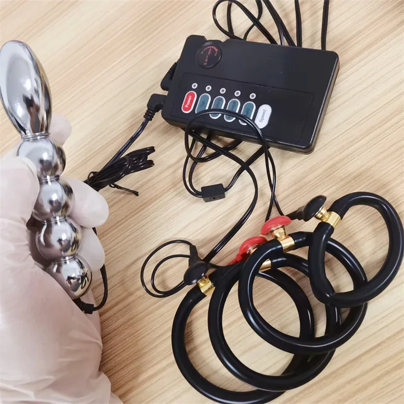 Silicone Cock Rings Metal Anal Beads Butt Plug Prostate Massage Testis Stimulation Electric Shock Sex Toys for Men Adult Games electro sex toys electric sex toys penis rings