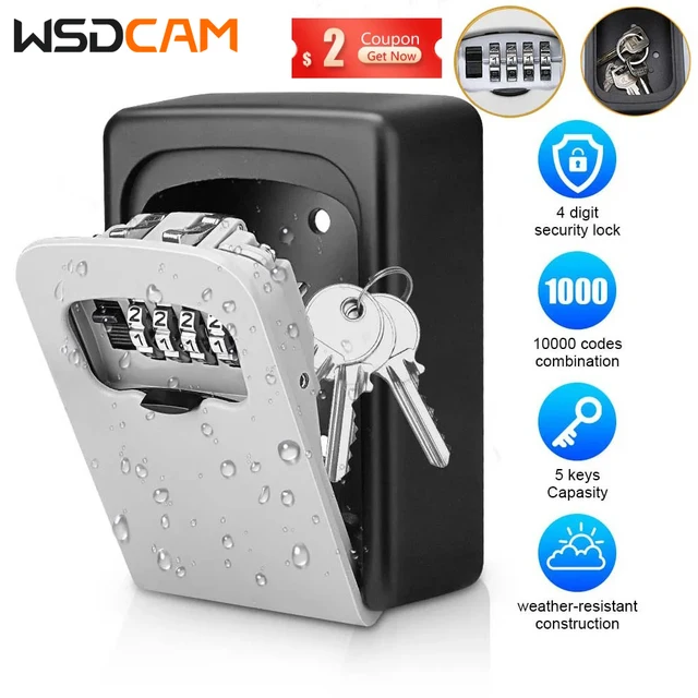 Wsdcam Wall-mounted Key Lock Box Waterproof Key Code Box 4 Digit Combination Password Key Organizer Outdoor Key Safe Lock Box 1