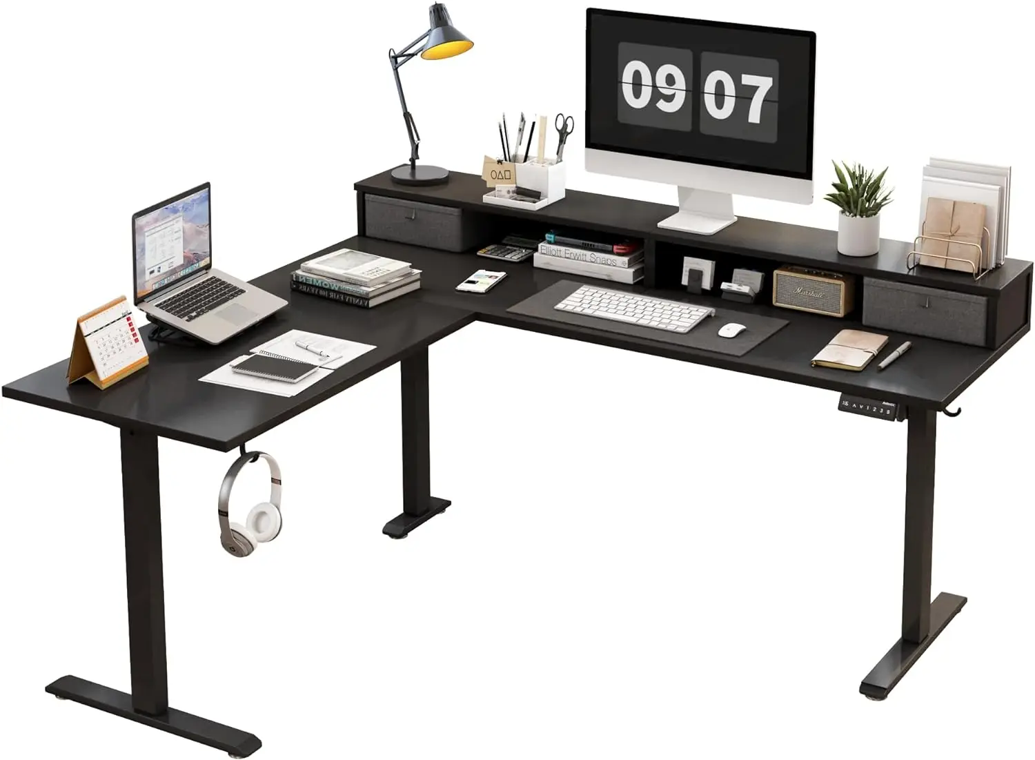 

L Shaped Electric Standing Desk with 2 Drawers
