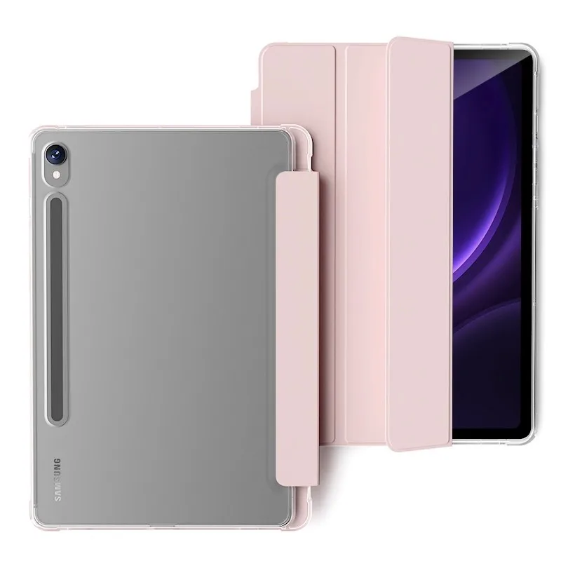 Clear Crystal Tablet Case with Pen Slot and PU Leather Flip Magnetic Stand