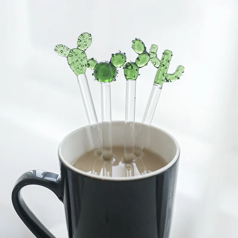Cactus Cocktail Mixed-drink Stirring Stick Creative Long Handle Juice Coffee Extension Spoon Colorful Glass Stirring Stick
