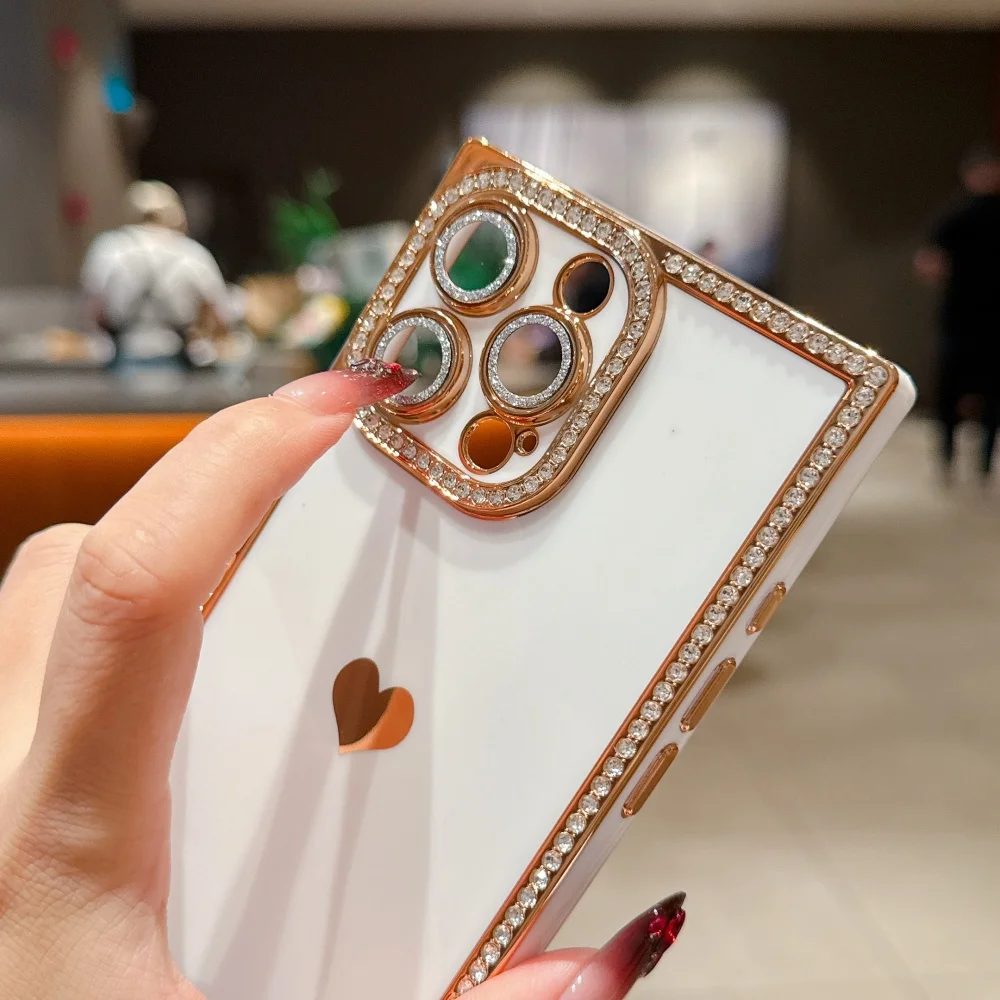 Luxury Bright Shiny Rhinestone Plating Shockproof Fluorescent Bumper Soft Cover Case