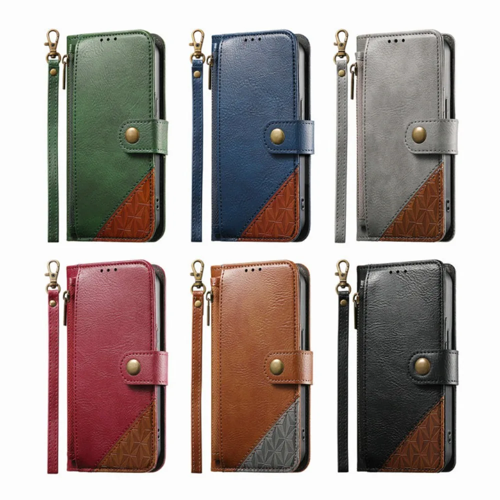 Zipper Wallet Leather Flip Case with RFID Protection and 7-Card Slots