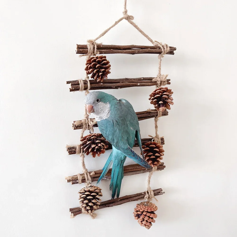 Parrot Stand Swing Climbing Ladder Hanging Chewing Toy Wooden Perch Stand Macaw Parakeet Cockatiel Bird Supplies
