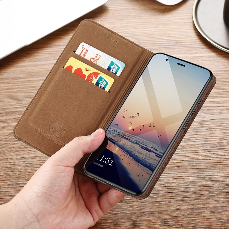 Elegant Real Leather Phone Case with Kickstand and Card Pocket Flip Cover
