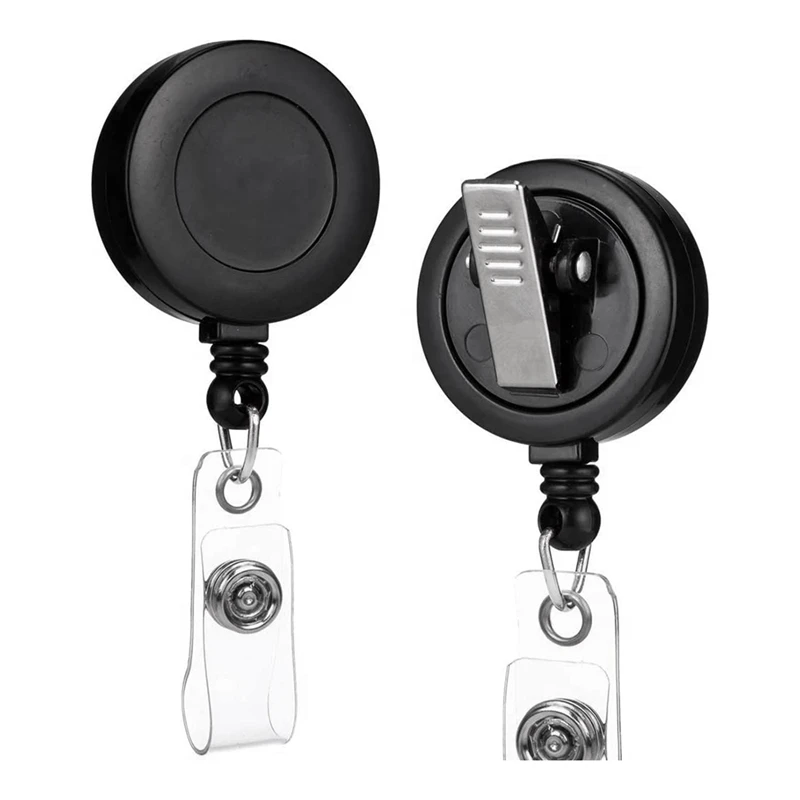 

2 Pack ID Badge Holder Retractable Badge Reels With Swivel Alligator Clip (Black)