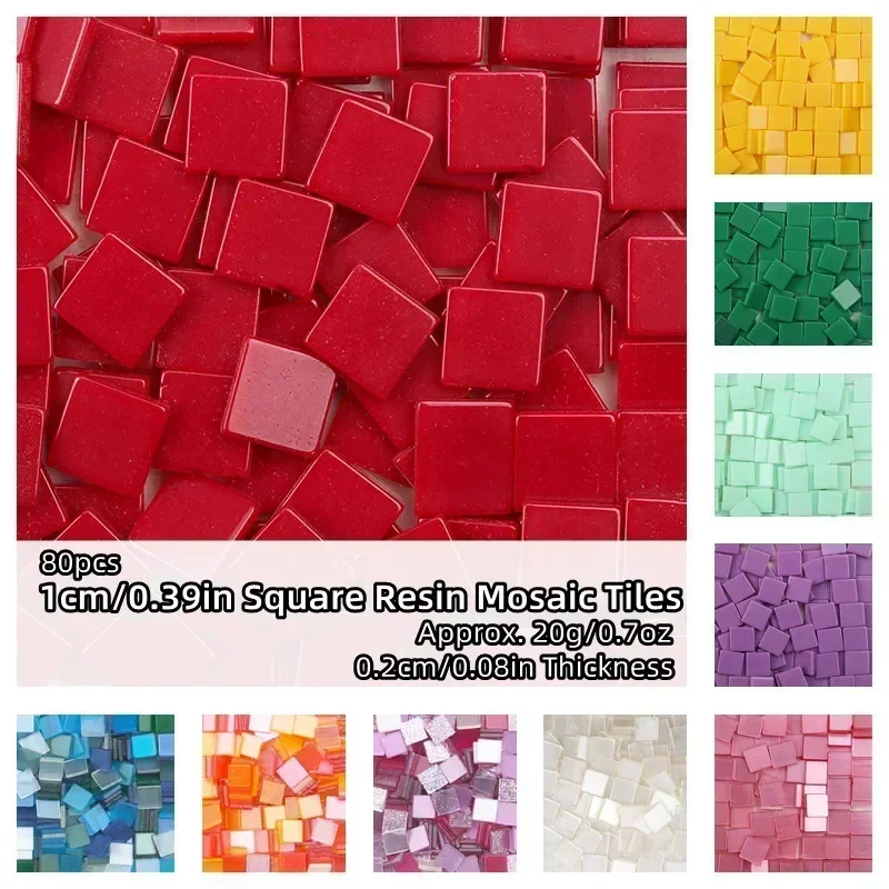 80pcs DIY Mosaic Supplies 1cm Square Resin Mosaic Tiles 0.2cm Thickness