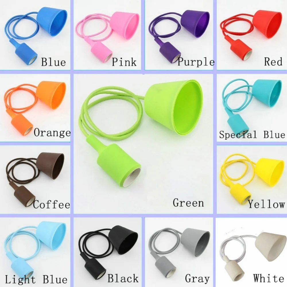Portable LED Colorful Light Chandelier Silicone Socket Lamp Cord Set with Textile Cable