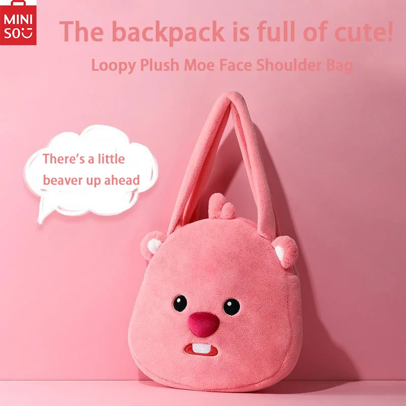 

MINISO Loopy Plush Moe Face Shoulder Bag Genuine Authorised Hot Cute Pink Shoulder Bag Plush Doll Satchel Matching clothes