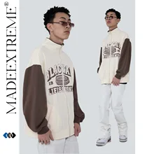 

MADEEXTREME color block zipper high neck sweatshirt men 2022 spring hip hop casual clothes men pullover lounge wear