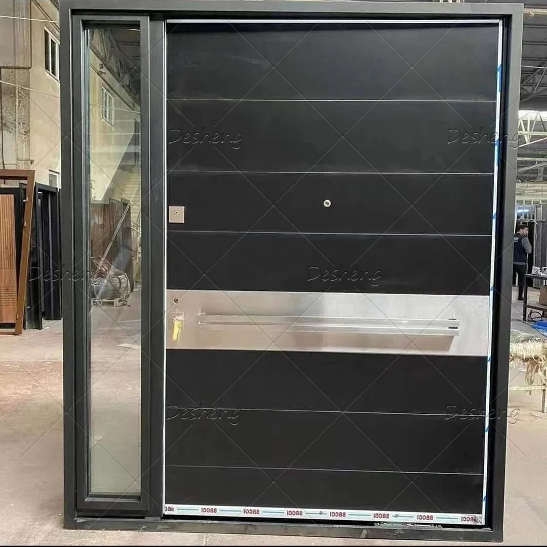 Elegant Modern Security Large Size Front Exterior Use Stainless Steel Handles Decorative Pivot Door 2