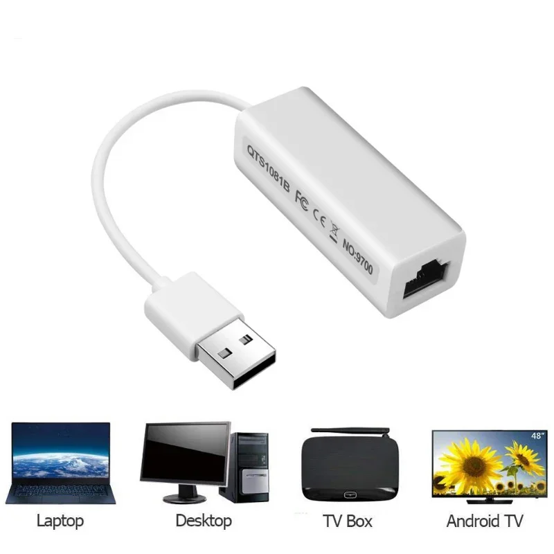 

USB Ethernet Cable Converter USB 2.0 To 10/100 Network Lan RJ45 Female Port Wired Adapter