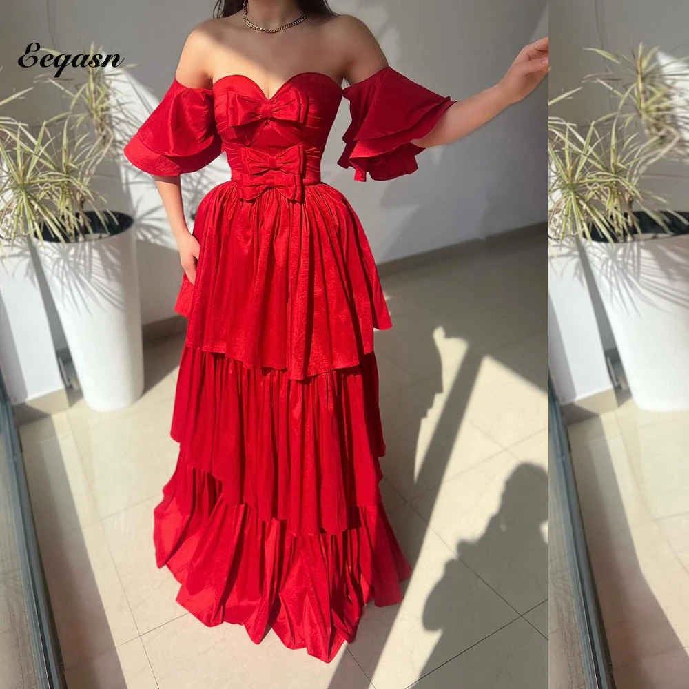 

Атласные вечерние платья для женщин, ТРАПЕЦИЕВИДНОЕ Многоярусное платье для выпускного вечера с бантом, длинные арабские вечерние платья Дубая, длинные платья