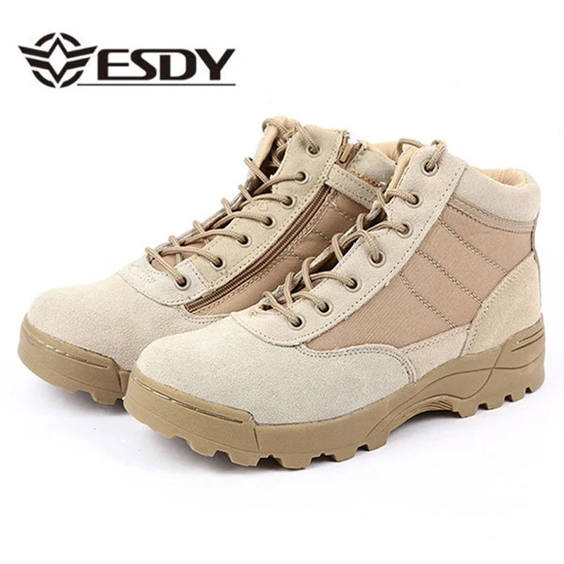 Summer Desert Tactical Boots Combat Hiking Black Ankle Boots Men Shoes Work Zapatillas Botas Plus Size