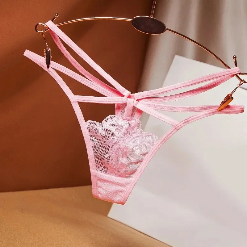 Lace-Embroidered Transparent Women's Thong with Cross-Belt Design