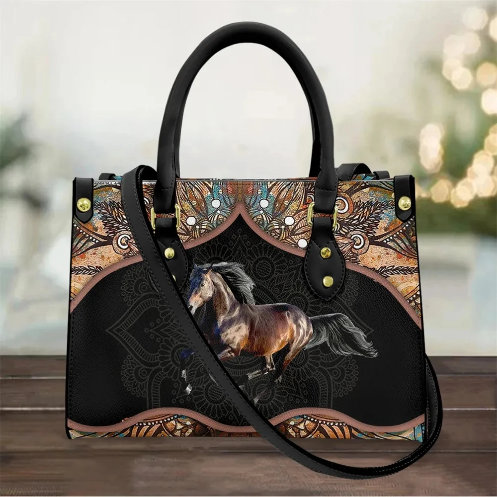 

FORUDESIGNS Galloping Tribal Horse Design Women's Shoulder Bags Vintage Luxury Ladies Hand Bag Fashion Leather Handbags