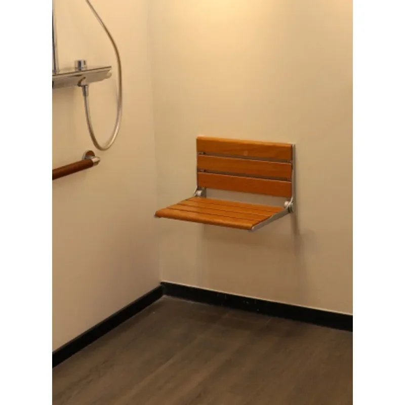 Aluminum Alloy Solid Wood Wall Hanging Foldable Shower Bench Bathroom Entrance Corridor Elderly Bathing and Shoe Changing Stool