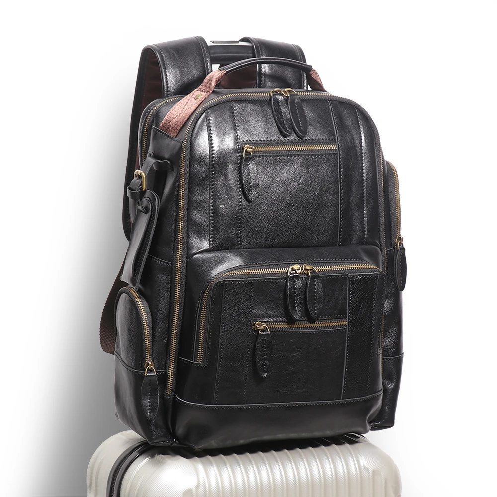 LUOKIR New Genuine Leather Large Capacity Multifunctional Crazy Horse Leather Backpack Travel Business Laptop Bag 2