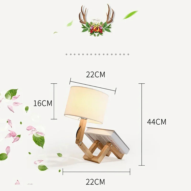창의적인 테이블 램프 나무 로봇 모양 LED 북유럽 아트 책상 조명, 눈 보호 독서 및 침실 책상 야간 조명, 홈 장식