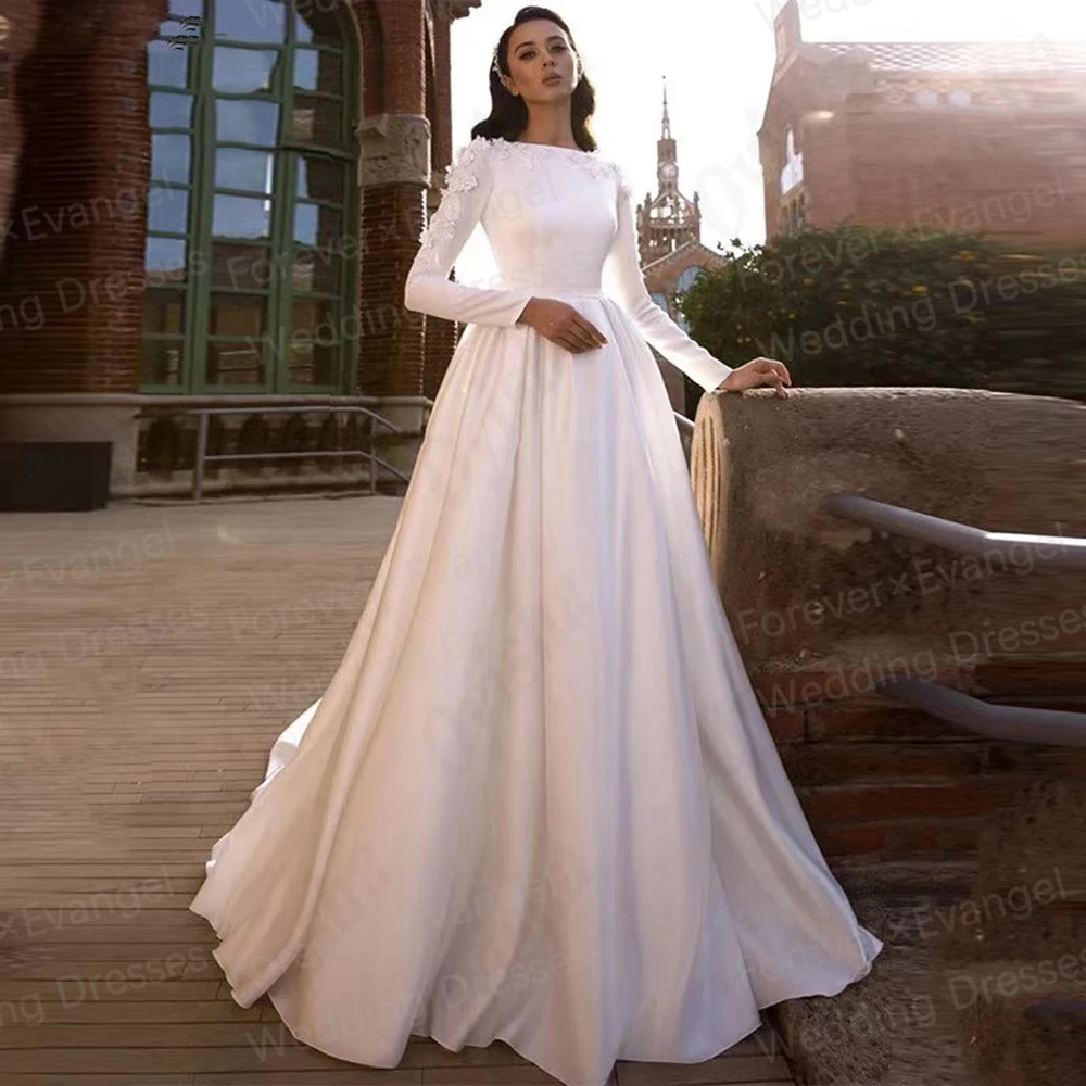 Luxury High Neck Wedding Dresses Woman's Appliques Long Sleeve A Line Bride Gowns Muslim Formal Vestidos De Noche Customized 3