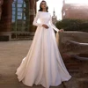 Luxury High Neck Wedding Dresses Woman's Appliques Long Sleeve A Line Bride Gowns Muslim Formal Vestidos De Noche Customized 3