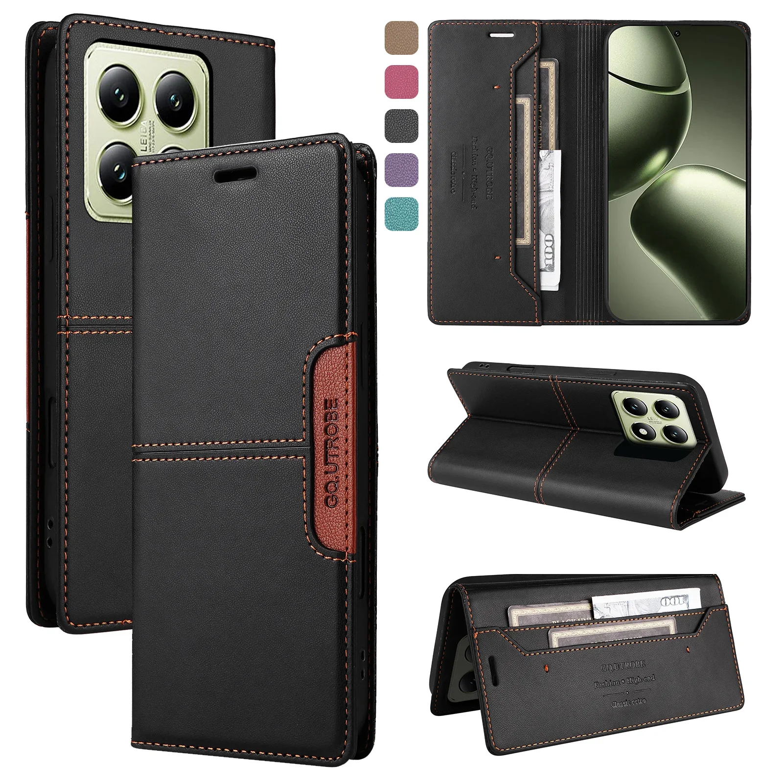 Leather Magnetic Flip Wallet Phone Case with Card Holder