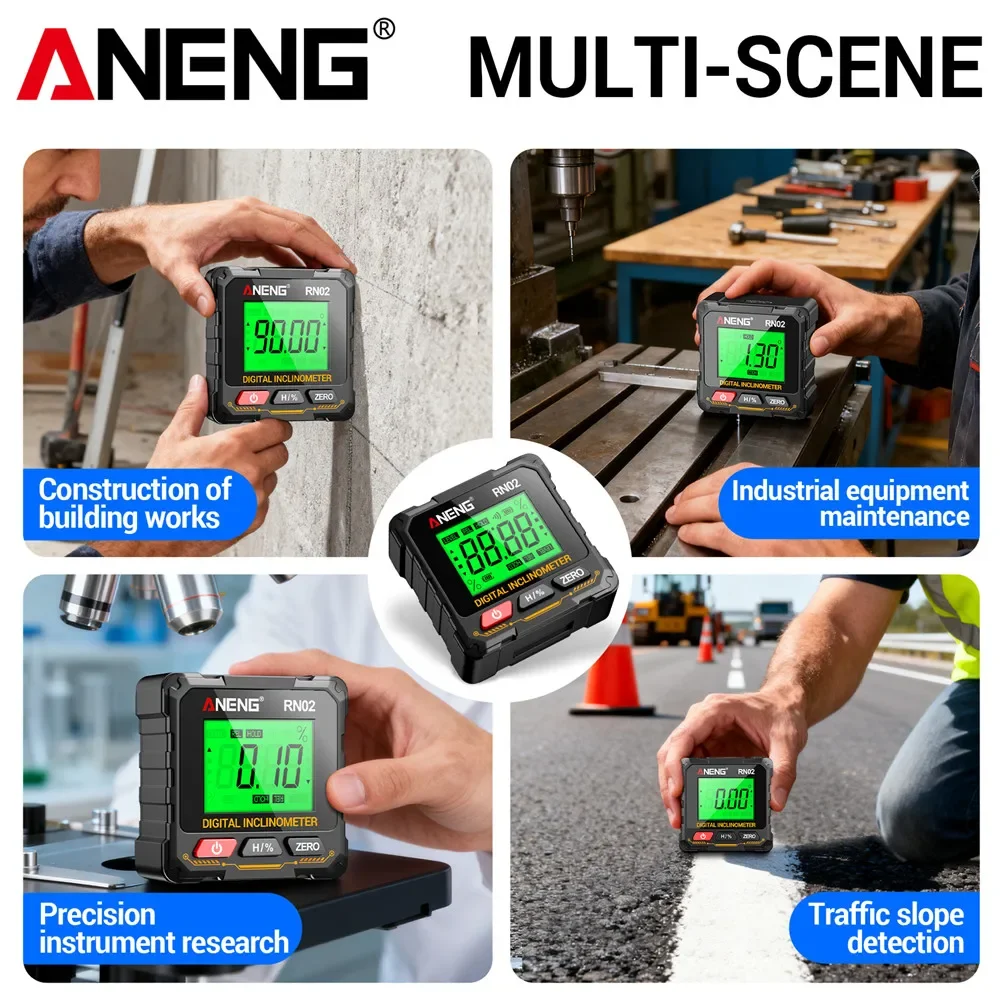 Magnetic Rechargeable Digital Angle Finder ANENG RN02/RN03 Laser Inclinometer USB Protractor Level Angle Ruler Measurement