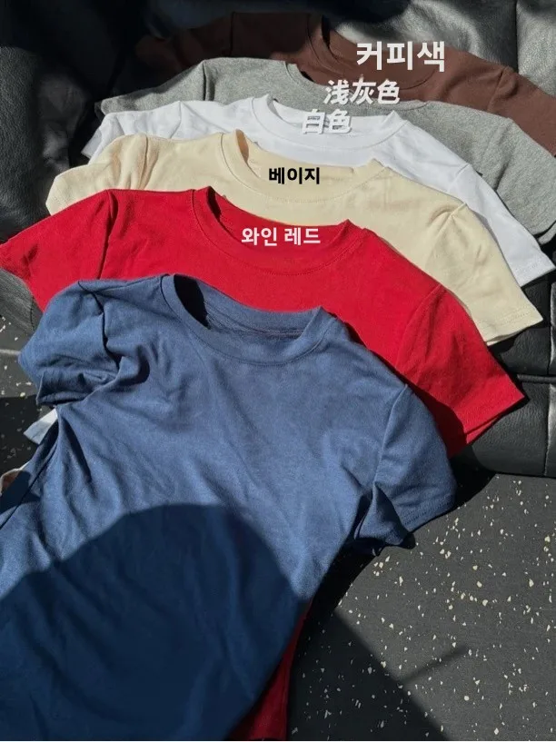 여성용 피트니스 반팔 티셔츠 레인 코어 퓨어 컬러 엘라스틱 쇼트 스타일 여름 기본 슬리밍 반팔 탑