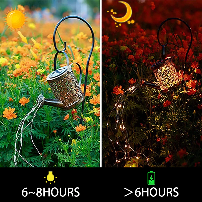 solar deck lights Solar Powered Watering Can Sprinkles Fairy Waterproof Shower Art LED Light Lantern For Outdoor Garden Lawn Courtyard Decoration solar camping lights