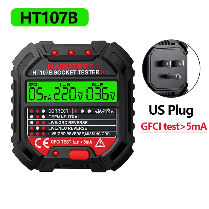 HT106 HT107 Socket Tester Pro Voltage Test Digital Outlet Socket Detect US/UK/EU