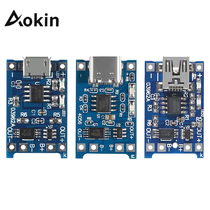 Lithium Battery Charger 2/5PCS 5V 1A Micro/Type-c/Mini 18650 TP4056 Lithium Battery Charger Module Charging Board With Protection Dual Functions Li-ion