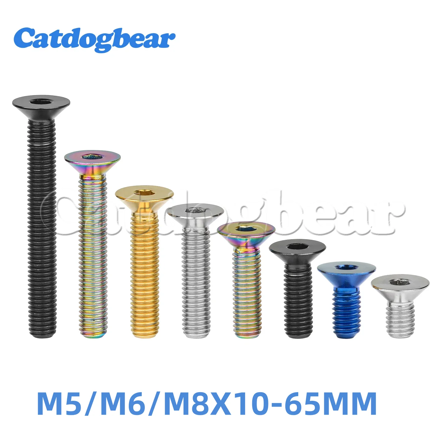 Catdogbear Titanium Bolt M5/M6/M8x10 ~ 65mm Flat Countersunk Head Hex Socket Screw titanium bolts hexagon socket screw hex socket cap screw For Bicycle Accessories